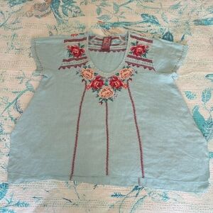 Johnny Was Light Blue Floral Embroidered Blouse